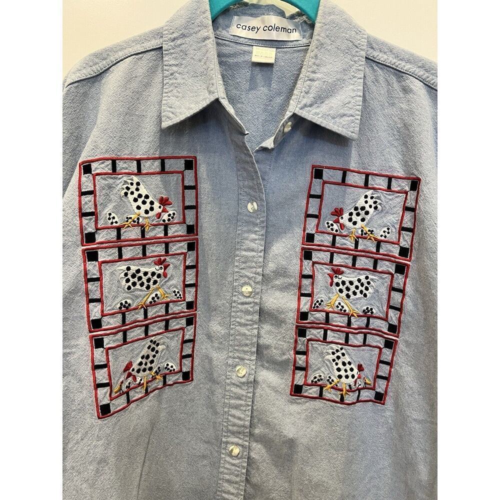 Vtg Chicken Farmhouse Embroidered Chick Eggs Denim Button FrontShirt Women's XL? - Picture 8 of 10
